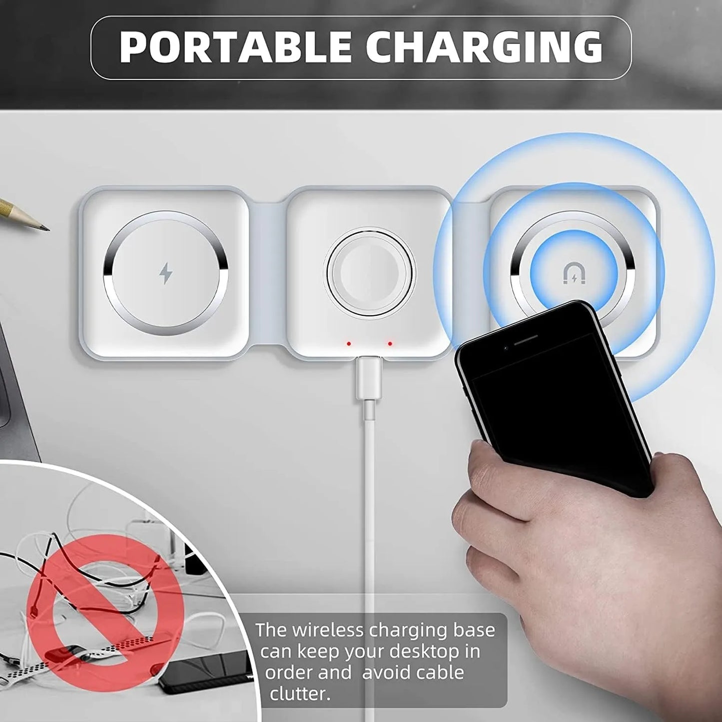 3 In 1 Wireless Folded Charging Pad || لوحة شحن لاسلكية قابلة للطي 3 في 1 - AllGoodzMart