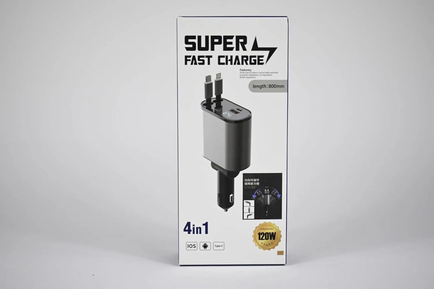4 Fast Charging Ports with 80cm Retractable Cables || 4 منافذ شحن سريع مع كابلات قابلة للسحب بطول 80 سم - AllGoodzMart