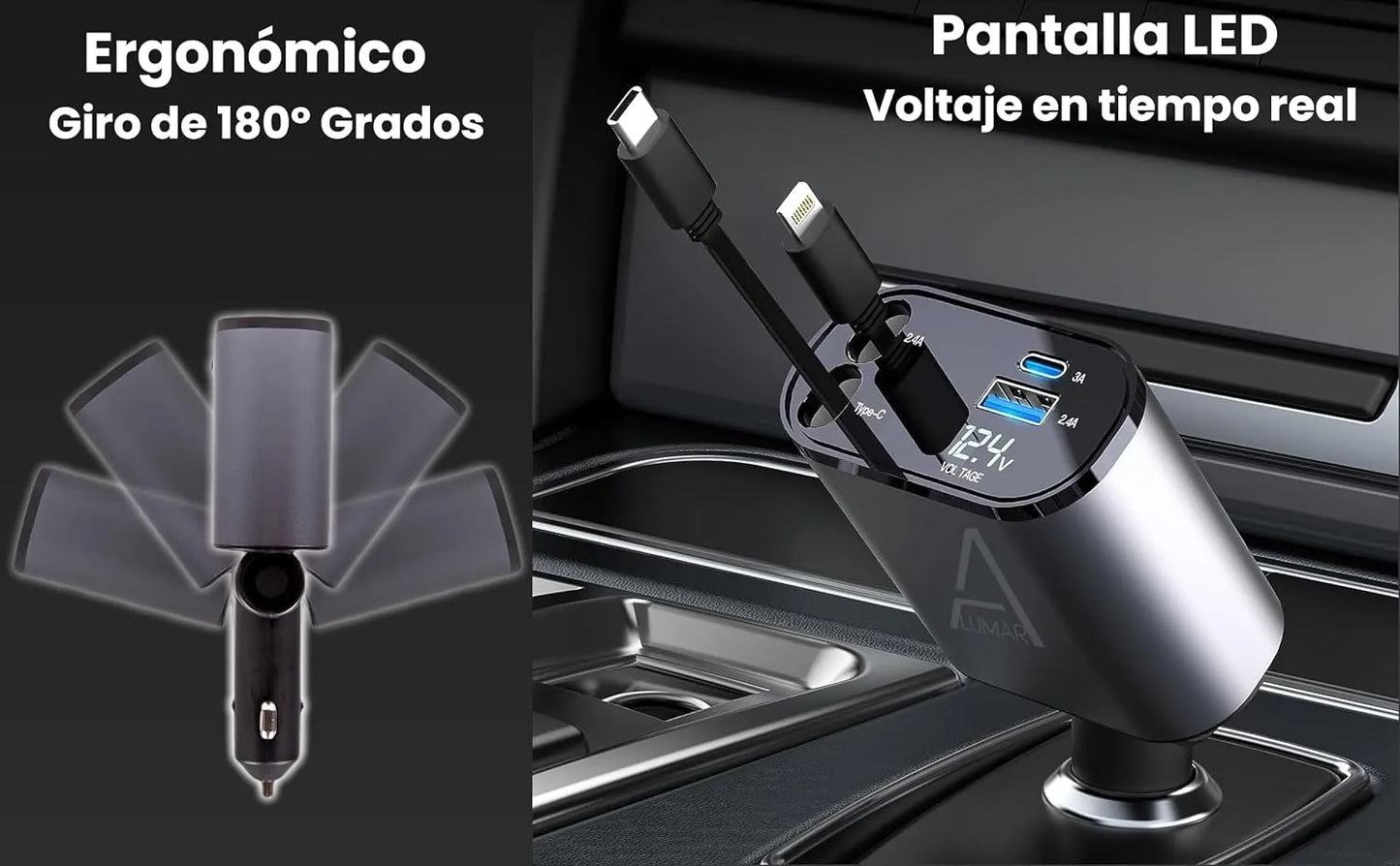 4 Fast Charging Ports with 80cm Retractable Cables || 4 منافذ شحن سريع مع كابلات قابلة للسحب بطول 80 سم - AllGoodzMart
