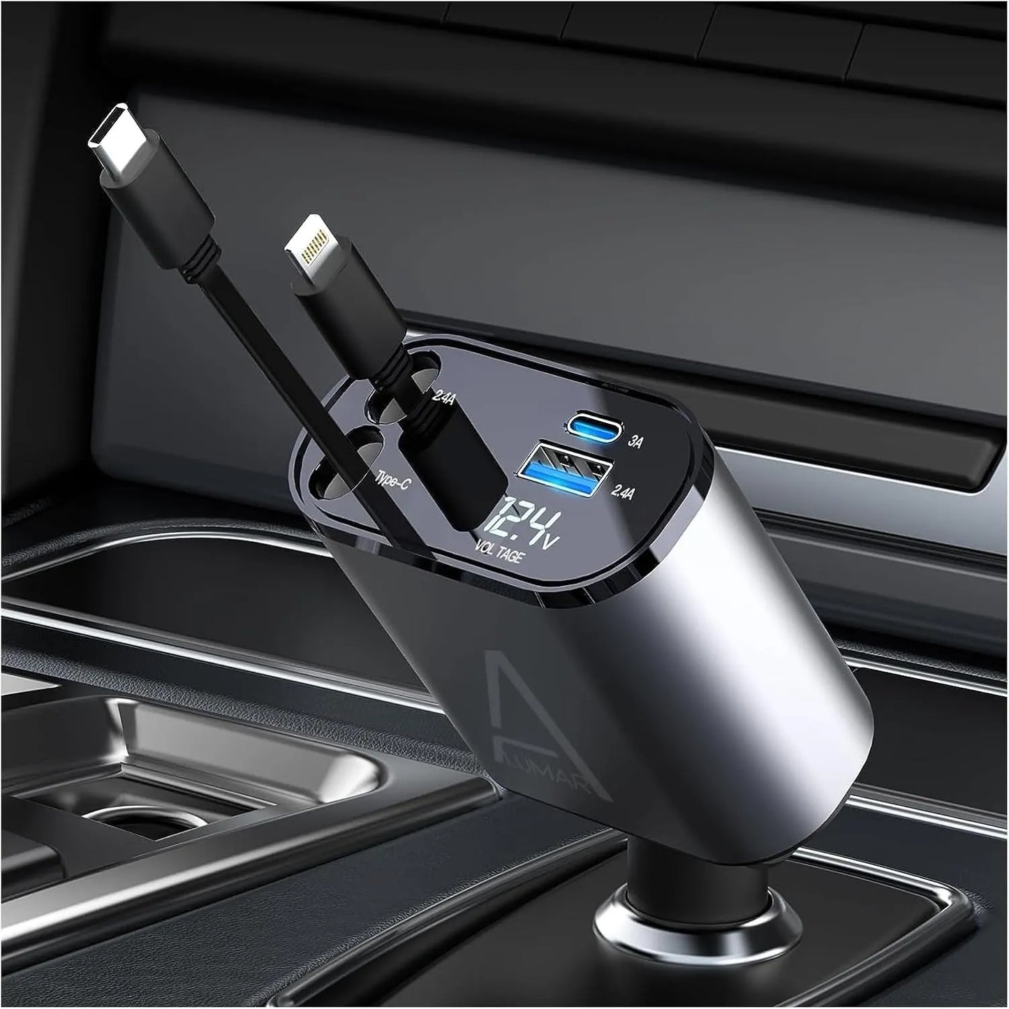 4 Fast Charging Ports with 80cm Retractable Cables || 4 منافذ شحن سريع مع كابلات قابلة للسحب بطول 80 سم - AllGoodzMart