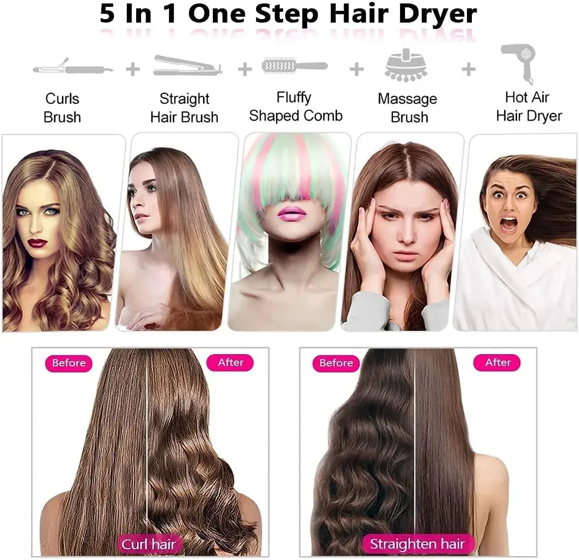 5 In 1 Hot Air Styler Curler Brush || فرشاة تجعيد الشعر بالهواء الساخن 5 في 1 - AllGoodzMart