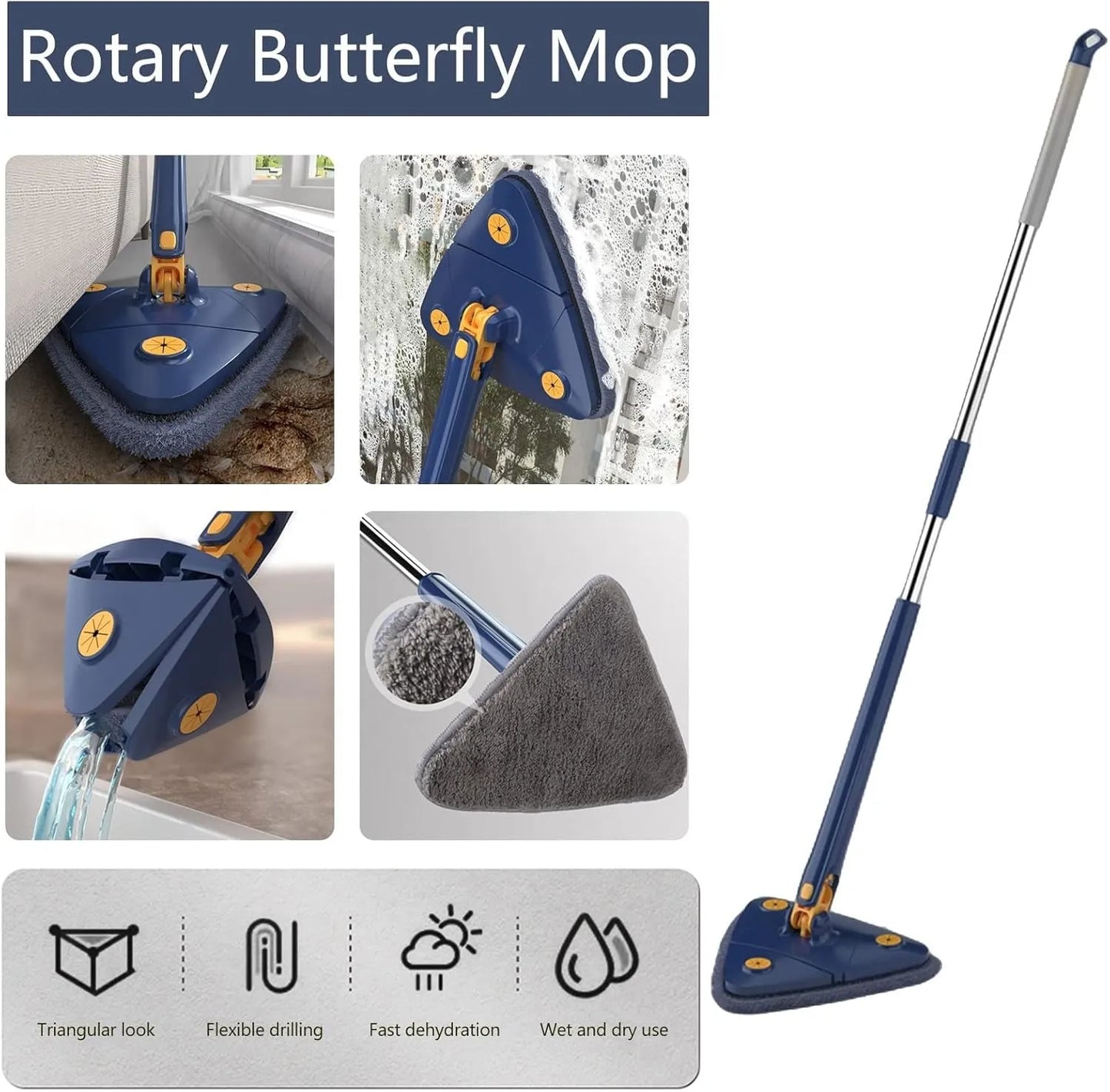 360 Degree Rotatable Adjustable Triangle Cleaning Mop || ممسحة تنظيف مثلثة قابلة للتعديل 360 درجة - AllGoodzMart