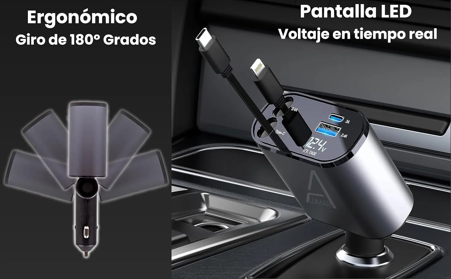 4 Fast Charging Ports with 80cm Retractable Cables || 4 منافذ شحن سريع مع كابلات قابلة للسحب بطول 80 سم - AllGoodzMart