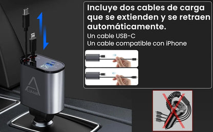 4 Fast Charging Ports with 80cm Retractable Cables || 4 منافذ شحن سريع مع كابلات قابلة للسحب بطول 80 سم - AllGoodzMart
