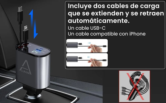 4 Fast Charging Ports with 80cm Retractable Cables || 4 منافذ شحن سريع مع كابلات قابلة للسحب بطول 80 سم - AllGoodzMart