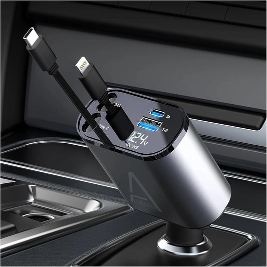 4 Fast Charging Ports with 80cm Retractable Cables || 4 منافذ شحن سريع مع كابلات قابلة للسحب بطول 80 سم - AllGoodzMart
