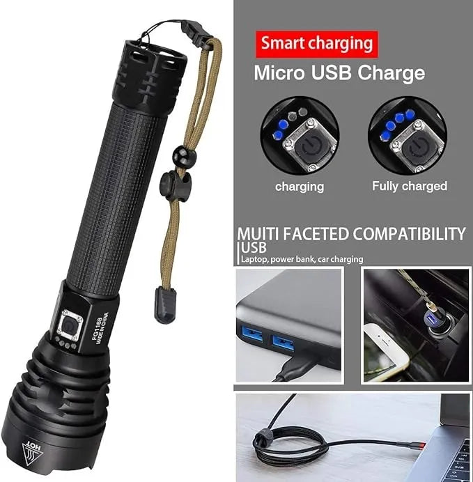 P90 LED Rechargeable Laser Flashlight || مصباح يدوي ليزر قابل لإعادة الشحن P90 - AllGoodzMart